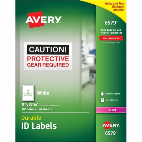 Avery TrueBlock ID Label - Waterproof - 5" Width x 8 1/8" Length - Permanent Adhesive - Rectangle - Laser - Matte - White - Film