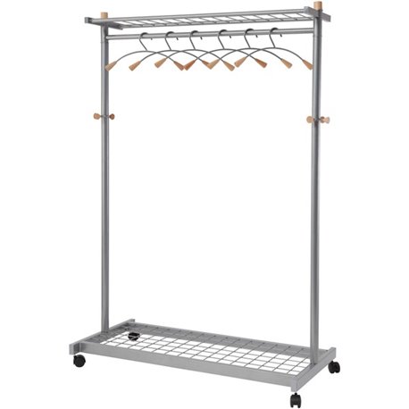 Alba 2-shelf Mobile Chrome Coat Rack - 36 x Hanger - 72" Height x 45" Width x 22" Depth - Hanging Hook, Built-in Wheels - Chrome