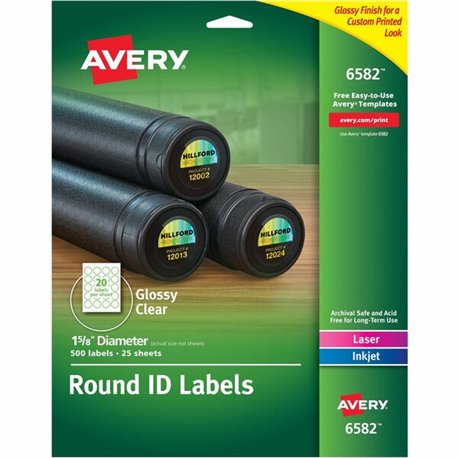 Avery Glossy Permanent Multipurpose Round Labels - - Width1 5/8" Diameter - Permanent Adhesive - Round - Laser, Inkjet - Clear -