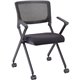 Lorell Mobile Mesh Back Nesting Chairs with Arms - Black Fabric Seat - Metal Frame - 2 / Carton