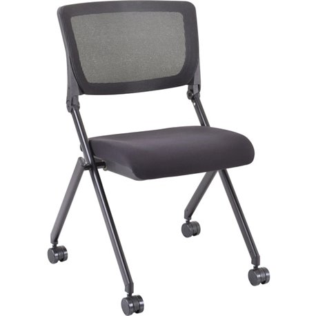 Lorell Mobile Mesh Back Nesting Chairs - Black Fabric Seat - Metal Frame - 2 / Carton