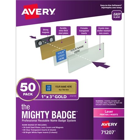 The Mighty Badge Name Badge Kits - Plastic - Gold - 5 / Carton