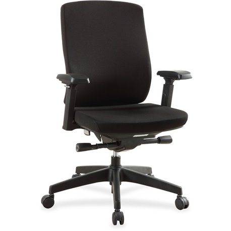 Lorell Premium Mid-Back Chair with Adjustable Arms - Black Fabric Seat - Black Fabric Back - Mid Back - 5-star Base - Armrest - 