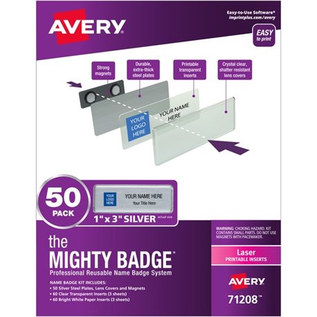 The Mighty Badge Name Badge Kits - Plastic - Silver - 5 / Carton