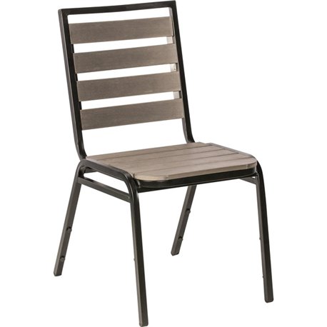 Lorell Faux Wood Outdoor Chairs - Charcoal Gray Faux Wood Seat - Charcoal Gray Faux Wood Back - Four-legged Base - 4 / Carton