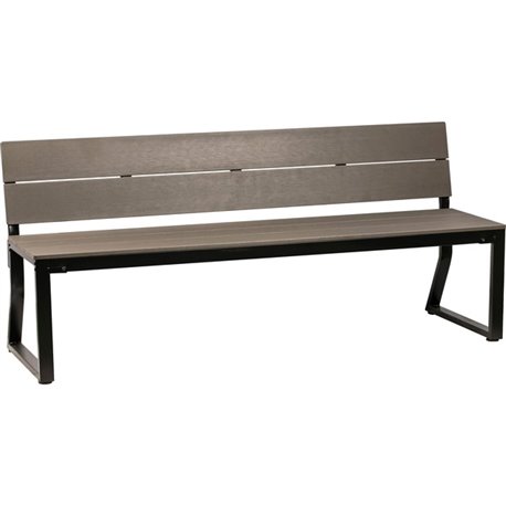 Lorell Faux Wood Outdoor Bench With Backrest - Charcoal Faux Wood, Polystyrene Seat - Charcoal Faux Wood, Polystyrene Back - 1 E