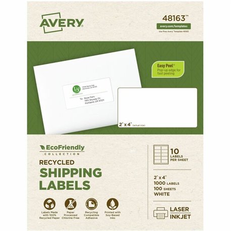 Avery Eco-Friendly Shipping Labels for Laser and Inkjet Printers, 2" x 4" - 2" Width x 4" Length - Permanent Adhesive - Rectangl