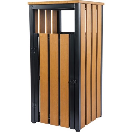 Lorell Faux Wood Outdoor Waste Bin - Rectangular - Weather Resistant - 33.6" Height x 15.8" Width x 15.8" Depth - Polystyrene - 