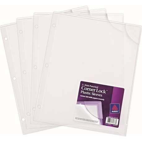 Avery Corner Lock Plastic Sleeves, Clear, Pack of 4 (72269) - 20 x Sheet Capacity - For Letter 8 1/2" x 11" Sheet - 3 x Holes - 