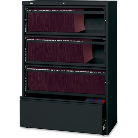 Lorell Fortress Lateral File with Roll-Out Shelf - 36" x 18.6" x 52.5" - 4 x Drawer(s) for File - A4, Letter, Legal - Interlocki