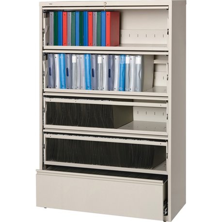 Lorell Fortress Lateral File with Roll-Out Shelf - 42" x 18.6" x 68.8" - 5 x Drawer(s) for File - Legal, Letter, A4 - Recessed H