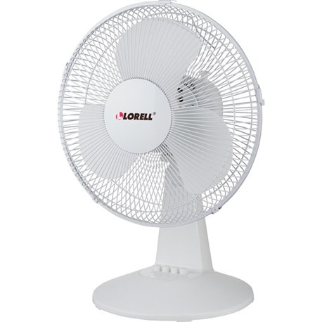 Lorell 12" Oscillating Desk Fan - 12" Diameter - 3 Speed - Quiet, Oscillating - 19.5" Height x 13.9" Width x 11.5" Depth - Light