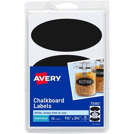 Avery Removable Chalkboard Labels - Removable Adhesive - Oval - Black - Plastic - 3 / Sheet - 72 Total Sheets - 216 Total Label(