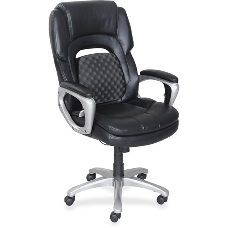 Lorell Wellness by Design Accucel Executive Office Chair - Black Bonded Leather Seat - Black Ethylene Vinyl Acetate (EVA), Bonde