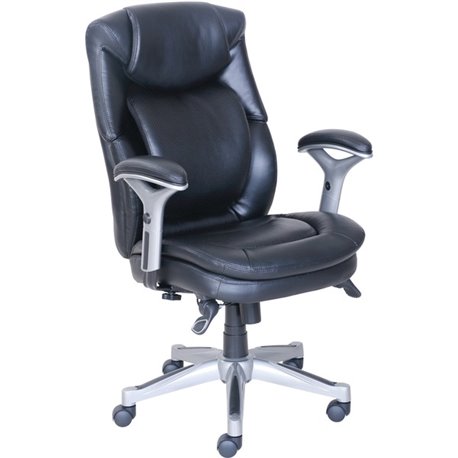 Lorell Wellness by Design Executive Office Chair - Black Bonded Leather Seat - Black Bonded Leather Back - High Back - 5-star Ba