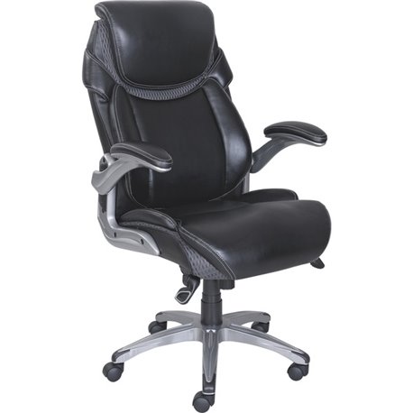 Lorell Wellness by Design Mesh Executive Office Chair - Black Bonded Leather Seat - Black Bonded Leather Back - High Back - 5-st