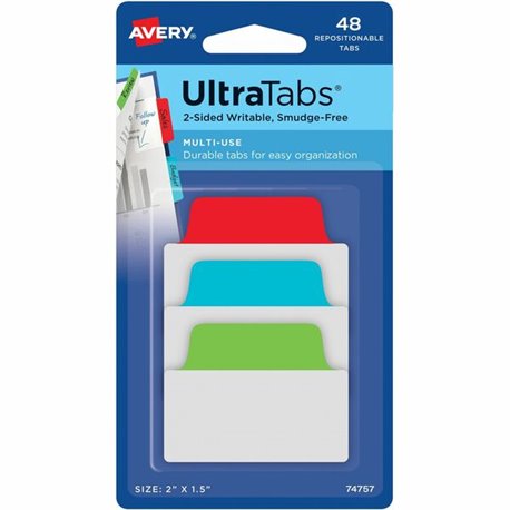 Avery 2" Multi-use Ultra Tabs - 48 Tab(s) - 1.50" Tab Height x 2" Tab Width - Red Film, Clear Paper, Blue, Green Tab(s) - 48 / P