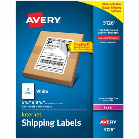Avery Internet Shipping Labels, 5.5" x 8.5" , 200 Total (05126) - 5 1/2" Width x 8 1/2" Length - Permanent Adhesive - Rectangle 