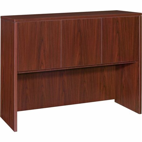 Lorell Essentials Series Stack-on Hutch with Doors - 47.3" x 14.8" x 36" - 3 Door(s) - Finish: Laminate, Mahogany - Grommet, Cor