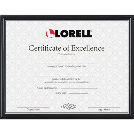 Lorell Certificate Frame - 8.50" x 11" Frame Size - Rectangle - Desktop - Horizontal, Vertical - 1 Each - Black