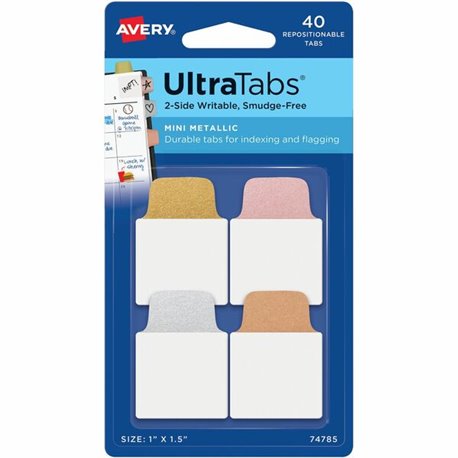 Avery UltraTabs Metallic Color 2-sided Mini Tabs - 40 Tab(s) - 1.50" Tab Height x 1" Tab Width - Clear Film, Gold Paper, Rose Go