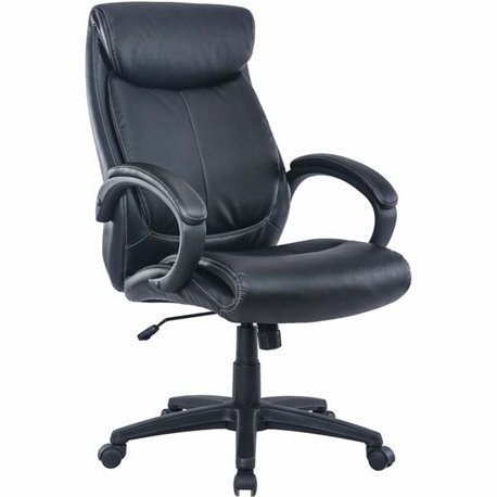 Lorell Executive High-Back Office Chair - Black Bonded Leather Seat - Black Bonded Leather Back - High Back - 1 Each