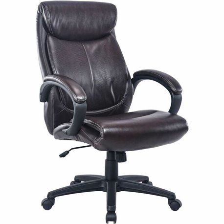 Lorell Executive High-Back Office Chair - Brown Bonded Leather Seat - Brown Bonded Leather Back - High Back - 1 Each