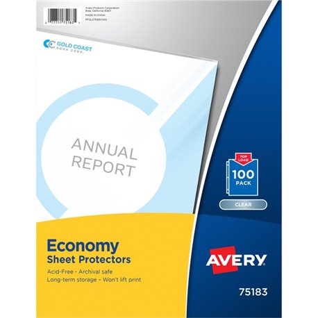 Avery Economy Clear Sheet Protectors - Sheet Capacity - For Letter 8 1/2" x 11" Sheet - 3 x Holes - Ring Binder - Top Loading - 