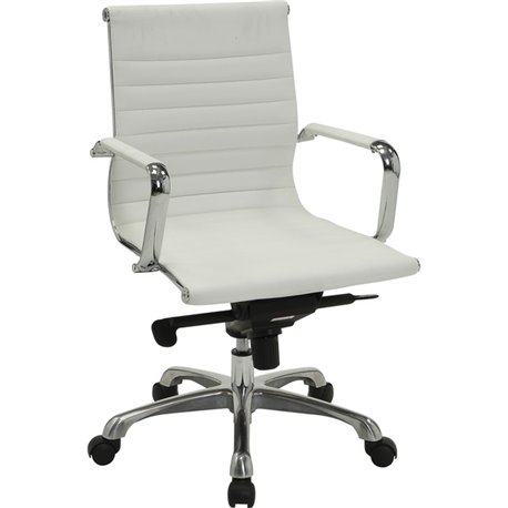 Lorell Modern Managerial Mid-back Office Chair - Bonded Leather Seat - Bonded Leather Back - Mid Back - 5-star Base - White - 1 