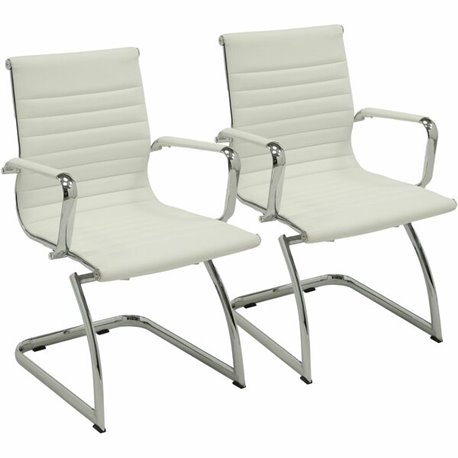 Lorell Modern Guest Chairs - Bonded Leather Seat - Bonded Leather Back - Mid Back - Cantilever Base - White - Leather - 2 / Cart