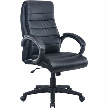 Lorell Deluxe High-back Office Chair - Leather Seat - Leather Back - High Back - 5-star Base - Black - 1 Each