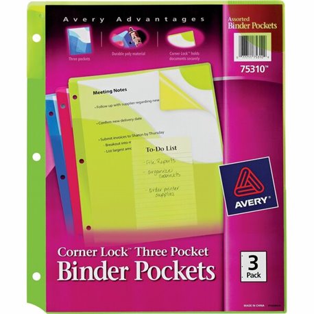 Avery Corner Lock Binder Pockets - 20 x Page Capacity - For Letter 8 1/2" x 11" Sheet - 3 x Holes - Ring Binder - Rectangular - 