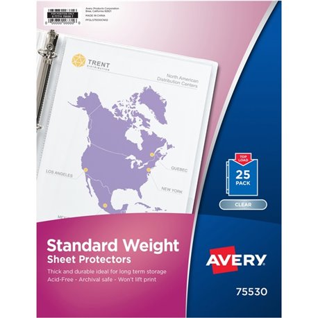 Avery Standard-Weight Sheet Protectors - For Letter 8 1/2" x 11" Sheet - Clear - Polypropylene - 25 / Pack