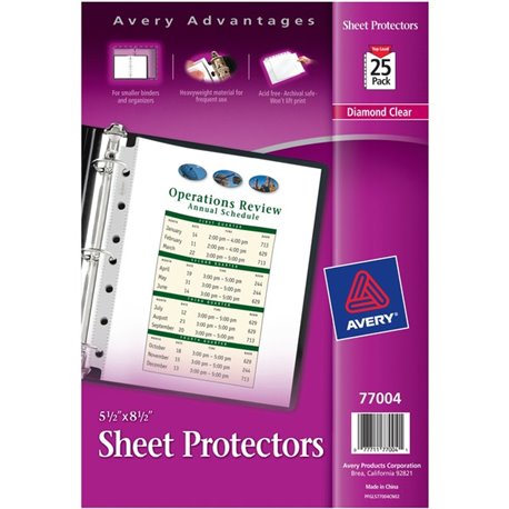 Avery Mini Diamond Clear Heavyweight Sheet Protectors - 1 x Sheet Capacity - 5 1/2" x 8 1/2" Sheet - 7 x Holes - 3 x Rings - Top