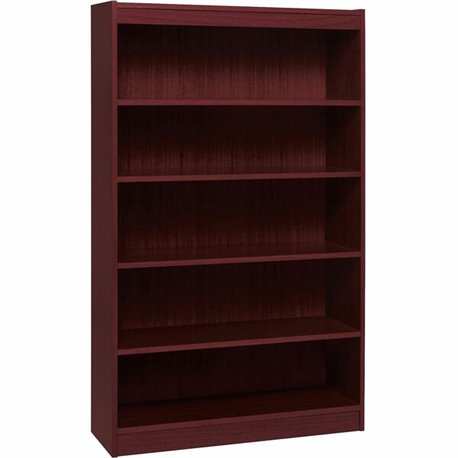 Lorell Panel End Hardwood Veneer Bookcase - 36" x 12" x 60" - 5 x Shelf(ves) - 550 lb Load Capacity - Mahogany - Laminate - Wood