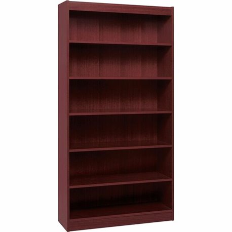 Lorell Panel End Hardwood Veneer Bookcase - 36" x 12" x 72" - 6 x Shelf(ves) - 660 lb Load Capacity - Mahogany - Laminate - Wood