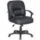 Lorell Tufted Managerial Mid-Back Office Chair - Black Leather Seat - Black Frame - 5-star Base - Black - 1 Each