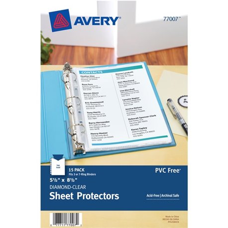 Avery Mini Diamond Clear Heavyweight Sheet Protectors - 1 x Sheet Capacity - 5 1/2" x 8 1/2" Sheet - 7 x Holes - 3 x Rings - Rin