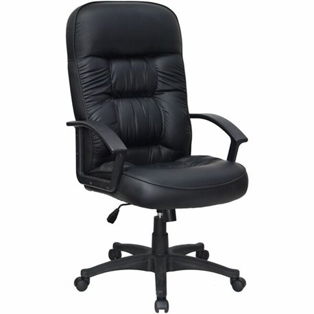 Lorell Tufted Executive High-Back Office Chair - Black Leather Seat - Black Frame - 5-star Base - Black - 1 Each