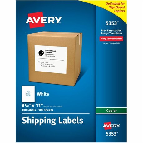 Avery Shipping Labels for Copiers, 8-1/2" x 11" , 100 Labels (5353) - 8 1/2" Width x 11" Length - Permanent Adhesive - Rectangle