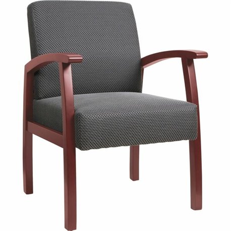 Lorell Thickly Padded Guest Chair - Mahogany Frame - Four-legged Base - Charcoal - 1 Each
