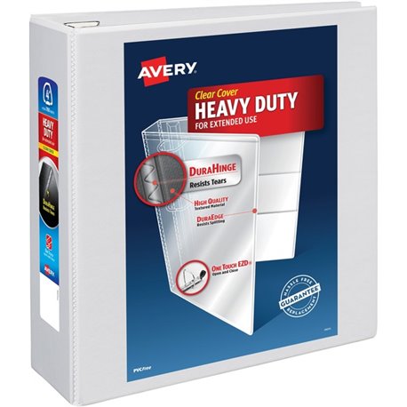 Avery Heavy-Duty View White 4" Binder (79104) - Avery Heavy-Duty View 3 Ring Binder, 4" One Touch EZD Rings, 4.5" Spine, 1 White