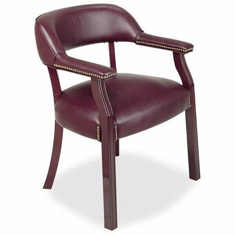 Lorell Berkeley Series Traditional Captain Side Chair - Burgundy Vinyl Seat - Hardwood Frame - Four-legged Base - Oxblood - Viny