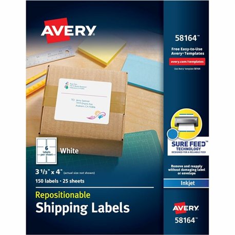 Avery Repositionable Labels, Sure Feed, 3-1/3"x4" , 150 Labels (58164) - 3 21/64" Width x 4" Length - Permanent Adhesive - Recta