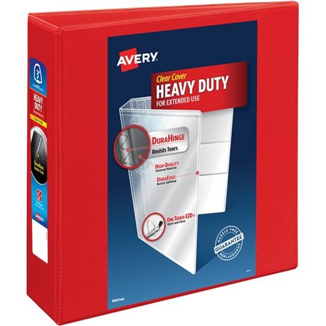 Avery Heavy-Duty View Red 3" Binder (79325) - Avery Heavy-Duty View 3 Ring Binder, 3" One Touch EZD Rings, 3.5" Spine, 1 Red Bin