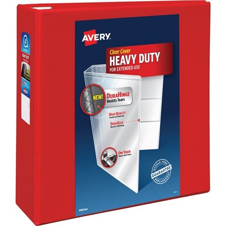 Avery Heavy-Duty View Red 4" Binder (79326) - Avery Heavy-Duty View 3 Ring Binder, 4" One Touch EZD Rings, 4.5" Spine, 1 Red Bin