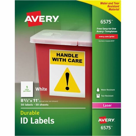 Avery TrueBlock ID Label - Waterproof - 8 1/2" Width x 11" Length - Permanent Adhesive - Rectangle - Laser - White - Film - 1 / 
