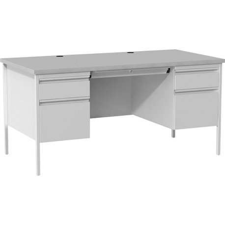 Lorell Fortress Series Double-Pedestal Desk - 30" Height x 29.50" Width x 60" Depth - File, Office - Gray, Laminated - Steel - 1