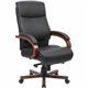 Lorell Executive High-Back Wood Finish Office Chair - Black Leather Seat - Black Leather Back - High Back - 1 Each