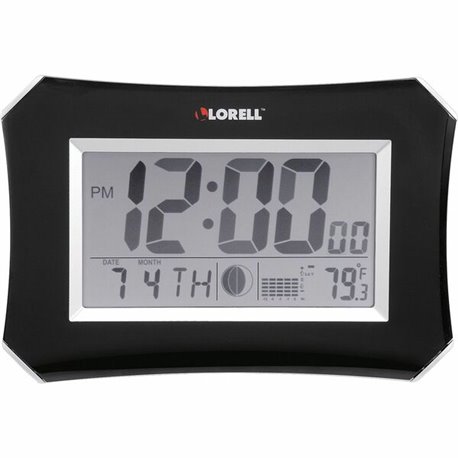 Lorell LCD Wall/Alarm Clock - Digital - Quartz - LCD - Black Main Dial - Silver/Plastic Case